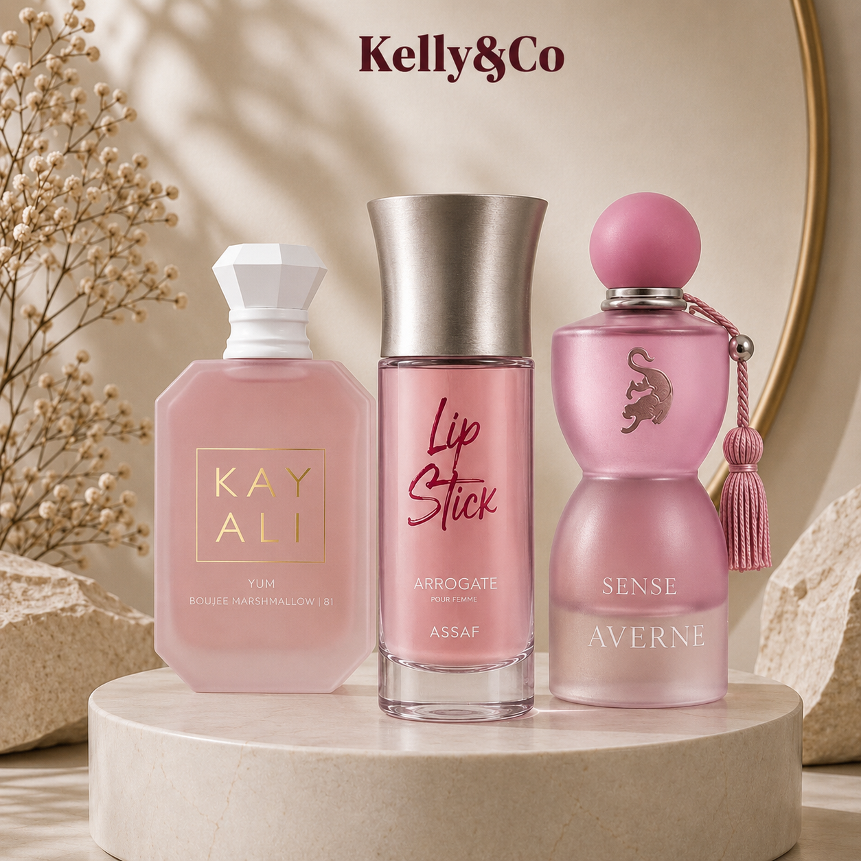 Kayali marshmallow + Assaf lip stick + laverne sense